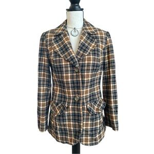 70s Vintage Pendleton Plaid Wool Blazer Jacket Made in USA Size Small